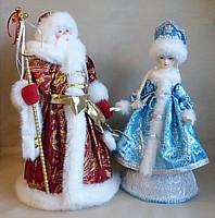 Снегурочка,Дед Мороз - оригинальные новогодние куклы с ёмкостью для подарка, ручная работа из фарфора и текстиля