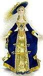 кукла сувенирная из фарфора и текстиля - аристократка XVIII века, в парчовом платье с золотой вставкой. Сильно затянутый в талии корсаж, декольте.