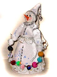 Снеговик шутейный из фарфора и текстиля, кукла на конусе